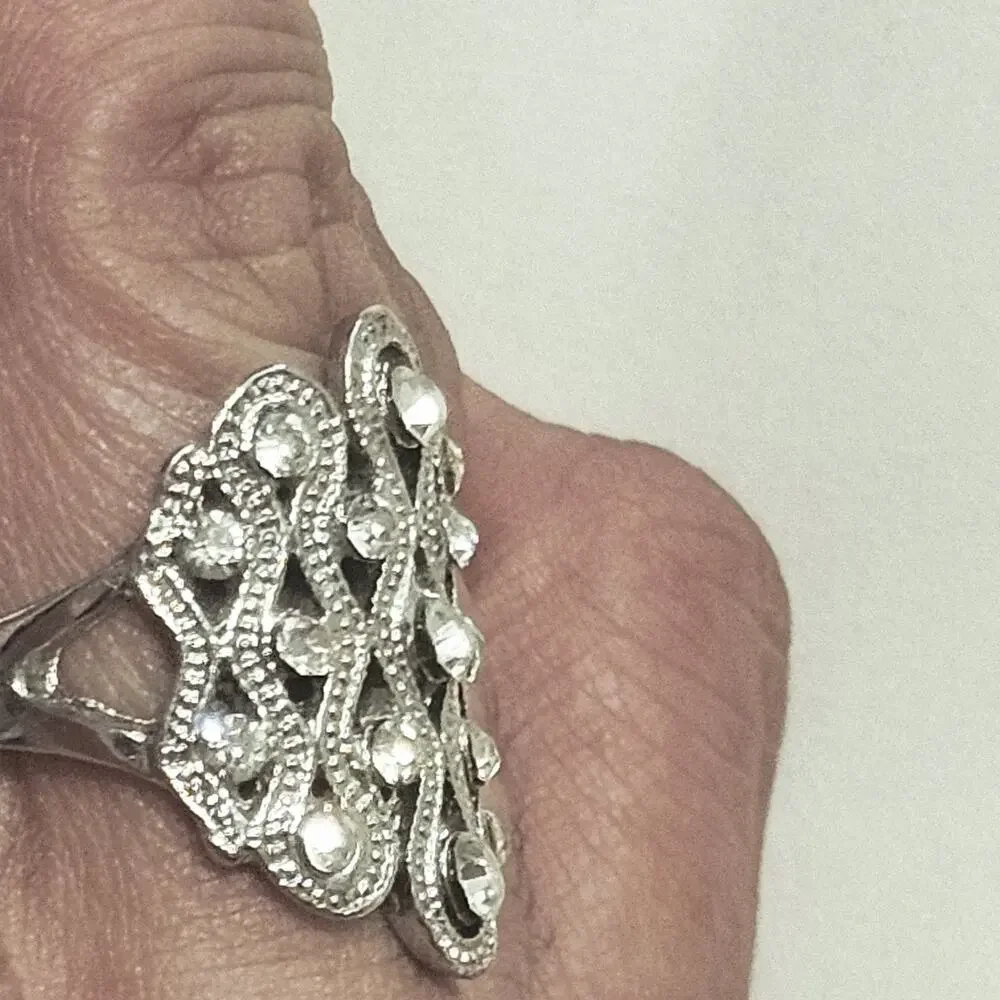 Antique Art Deco Edwardian Revival Cocktail Ring Size 7